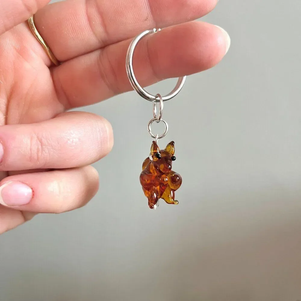 Brown Glass Squirrell Charm Key Chain
